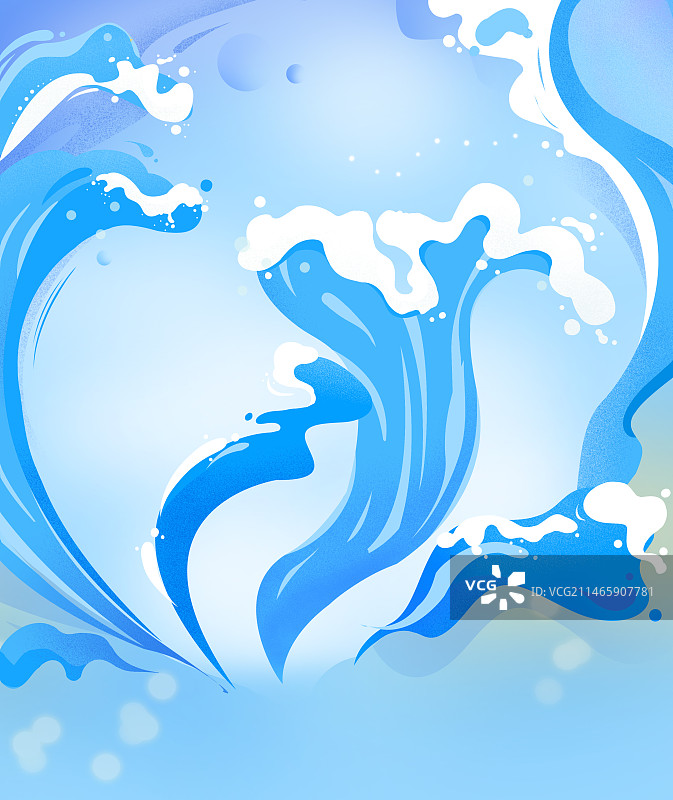 蓝色海洋浪花扁平简约插画背景图片素材