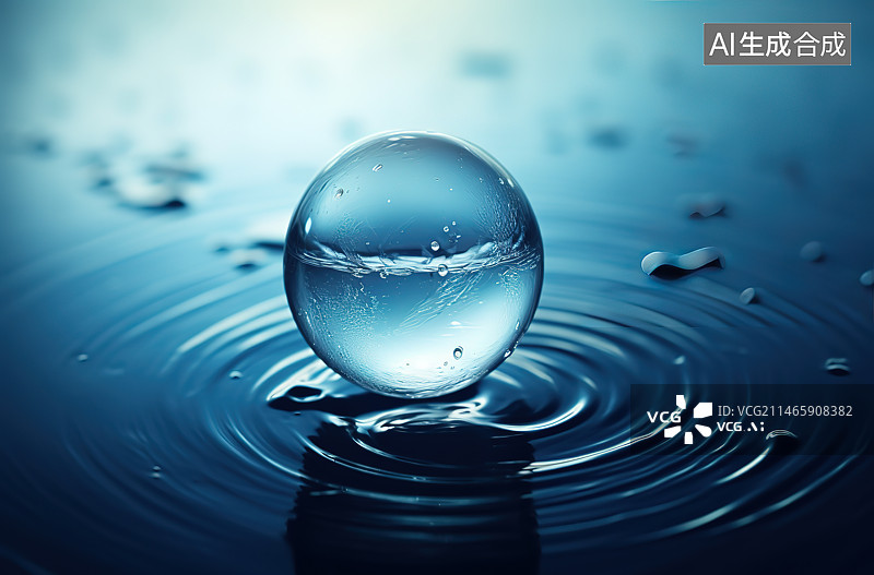 【AI数字艺术】水滴在水面上的特写镜头图片素材