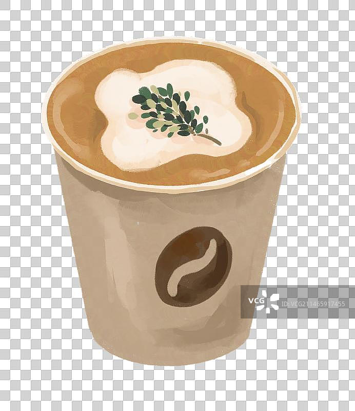 拉花卡布奇诺咖啡插画元素图片素材