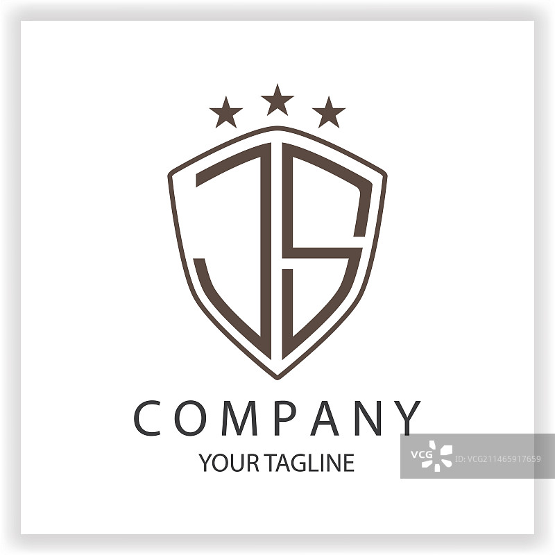 黑色背景上隔离的盾牌形状JS字母组合标志图片素材