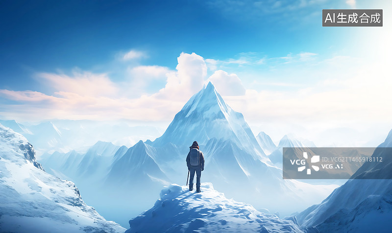 【AI数字艺术】一个人在登雪山图片素材