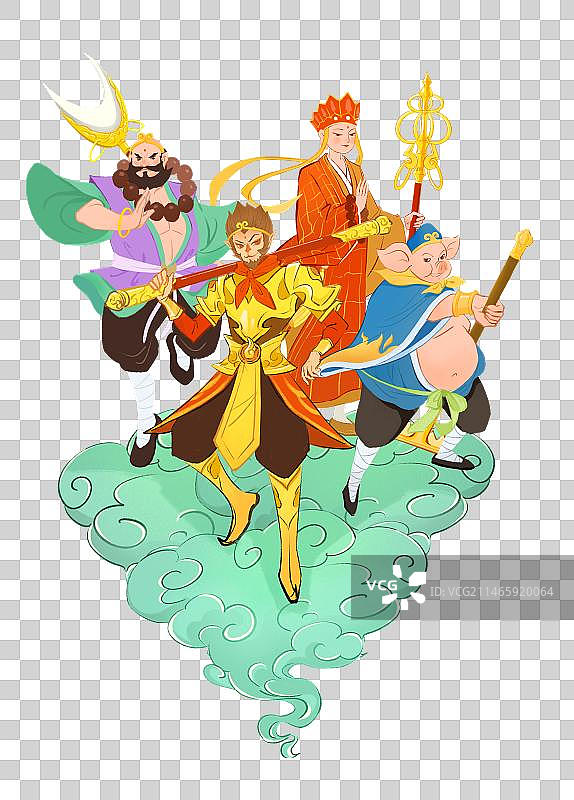 西游记人物师徒四人插画元素图片素材