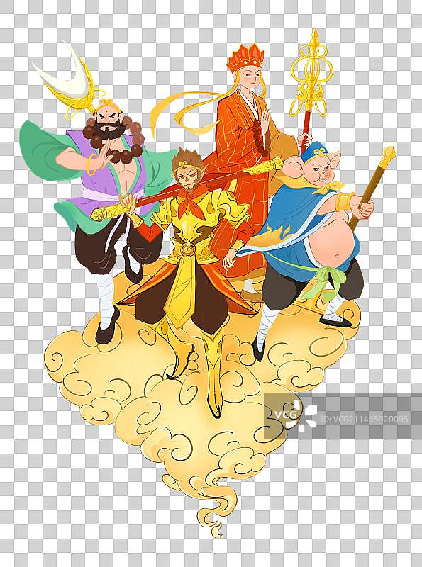 西游记人物师徒四人插画元素图片素材