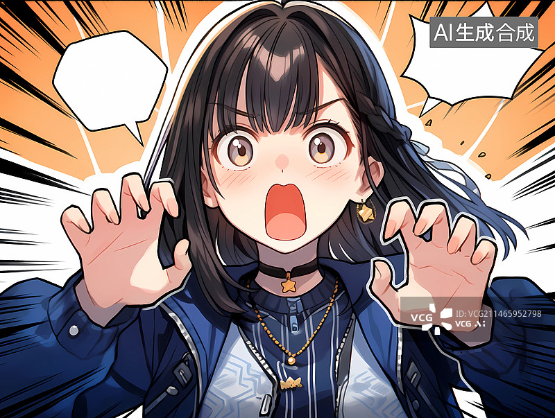 【AI数字艺术】动漫女生的夸张动作图片素材