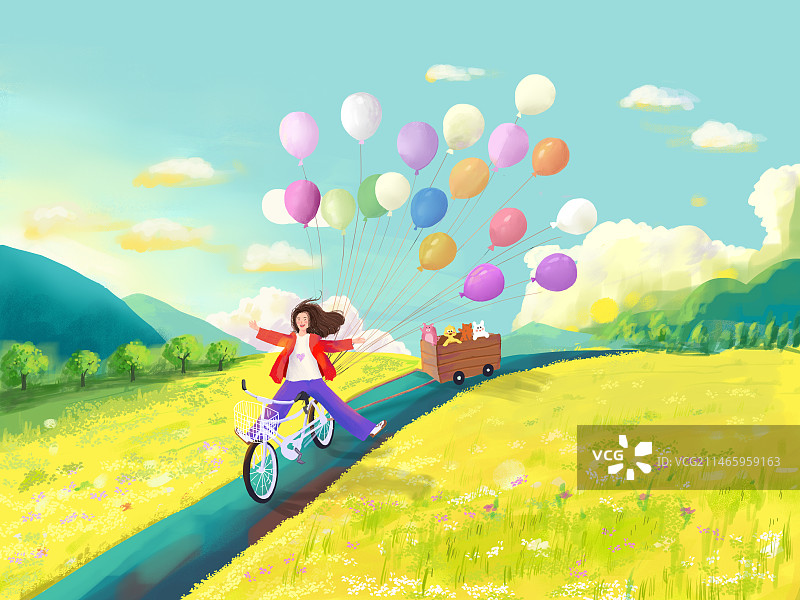 治愈系气球单车图片素材