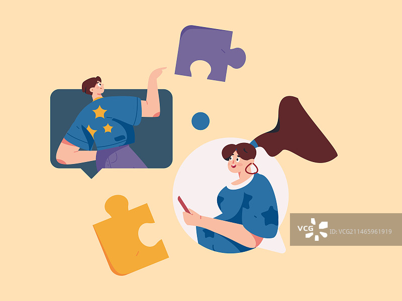 虚拟的人物社交沟通概念商业扁平矢量手绘插画图片素材