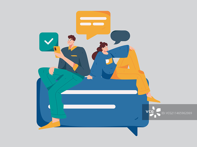 虚拟的人物社交沟通概念商业扁平矢量手绘插画图片素材