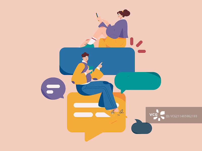 虚拟的人物社交沟通概念商业扁平矢量手绘插画图片素材