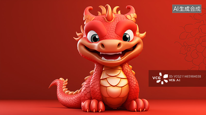 【AI数字艺术】泡泡玛特红色卡通中国龙图片素材