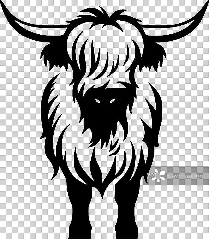 黑白高地牛隔离图标图片素材