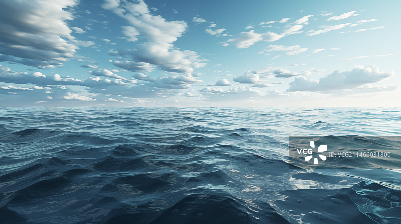 蓝天白云下美丽的大海，干净明亮的海边风光天际线反射倒影背景图图片素材