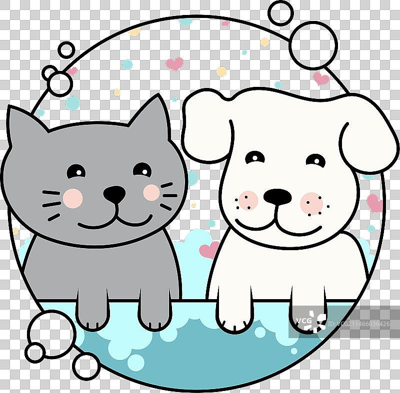 浴室里的小狗和小猫梳毛设计图片素材