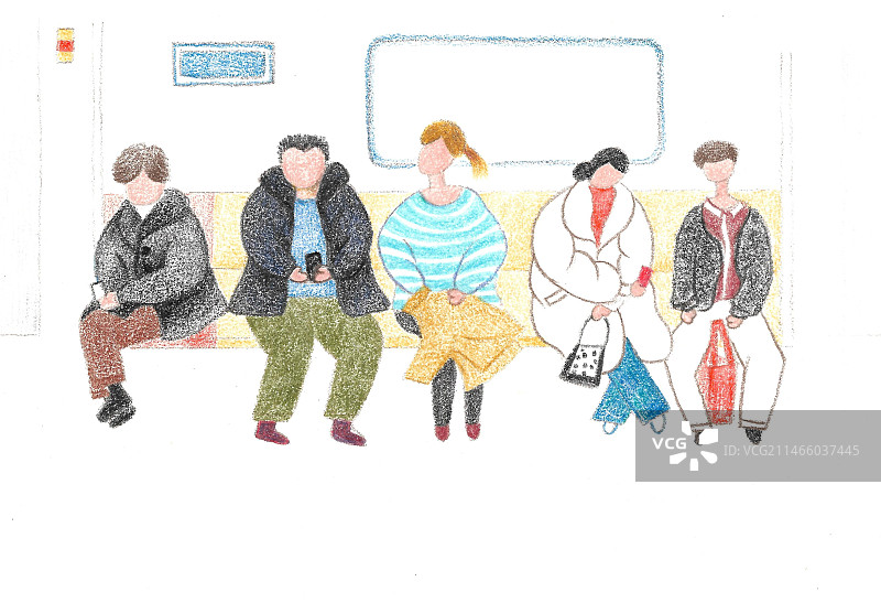 手绘地铁通勤人物群像插画图片素材