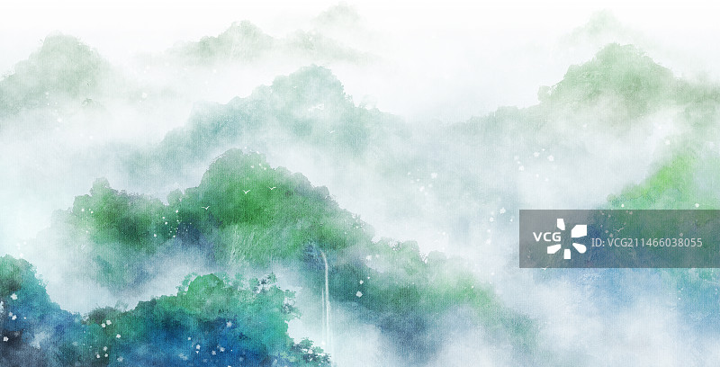 新中式水墨山水风景插画图片素材