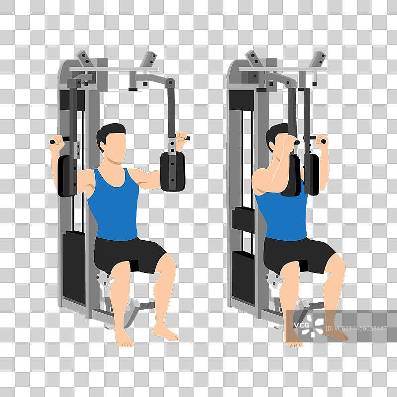 男人做器械曲臂胸部飞鸟练习图片素材