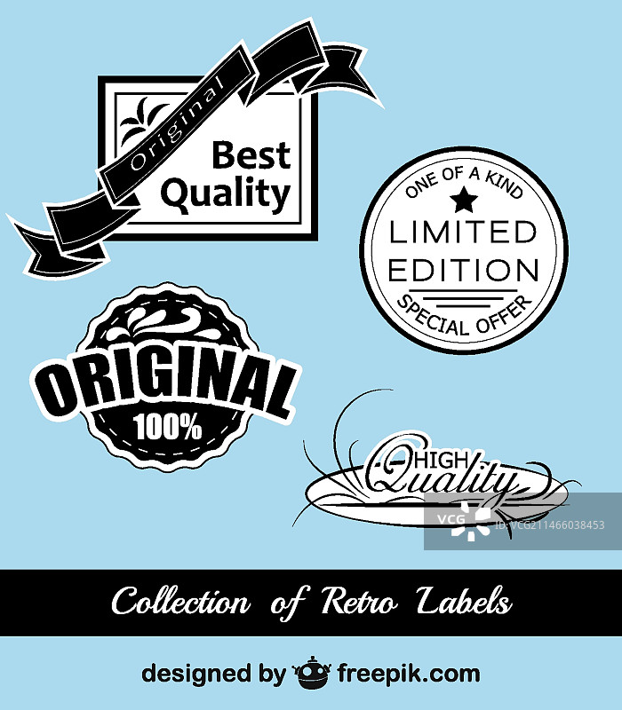 复古黑色和蓝色贴纸合集图片素材