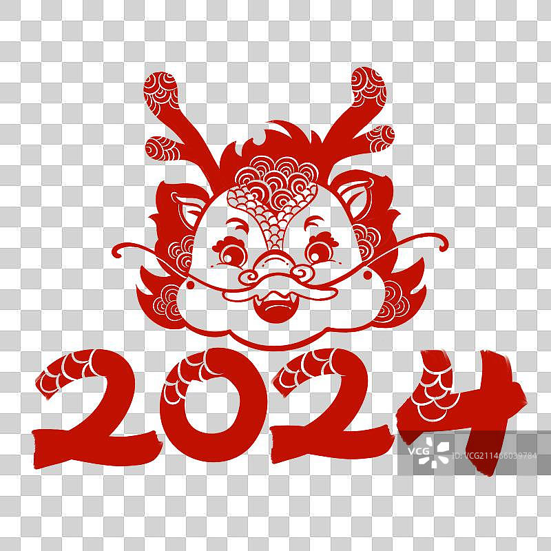龙年春节新春2024年剪纸龙头贴纸窗花图片素材