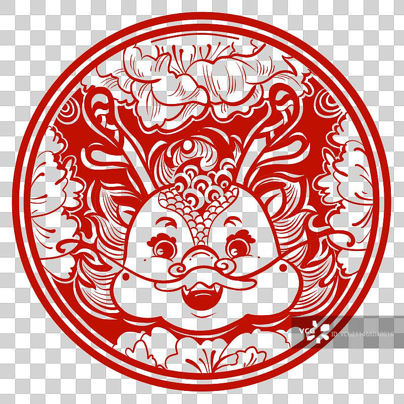 龙年窗花春节新春新年龙头牡丹吉祥窗花剪纸贴纸图片素材