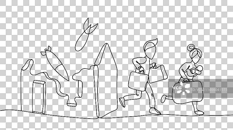 战争火箭摧毁难民，单线图片素材