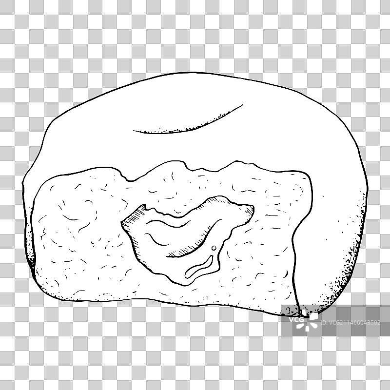 咬过的光明节甜甜圈，带果酱的黑白素描图片素材