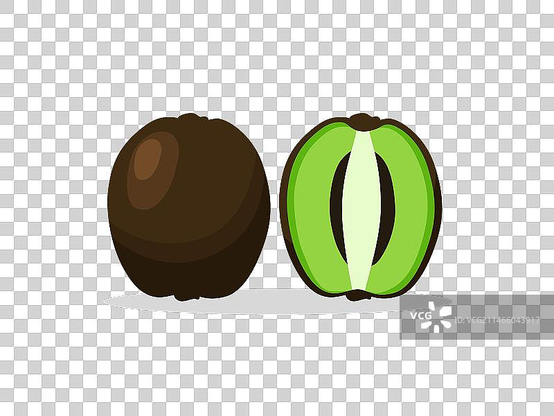 完整和切半的猕猴桃，白色背景带阴影图片素材