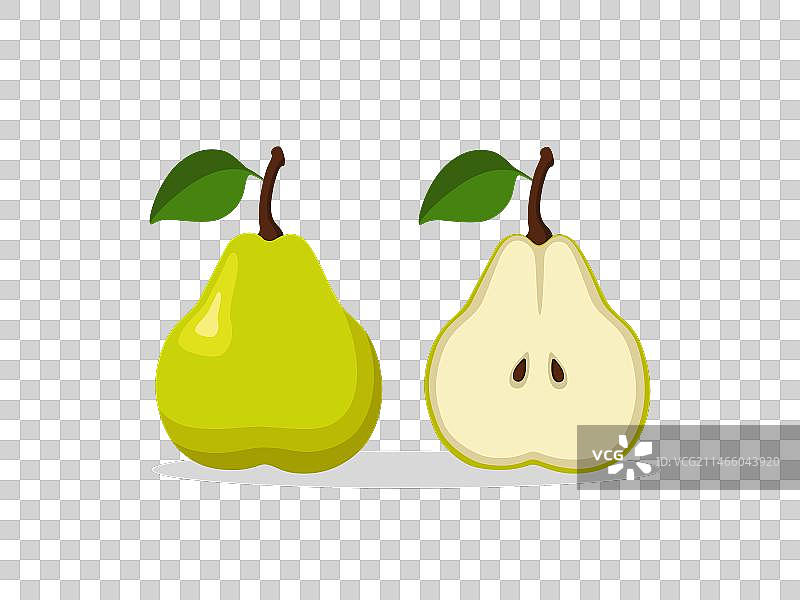 带叶完整及半切黄梨图片素材