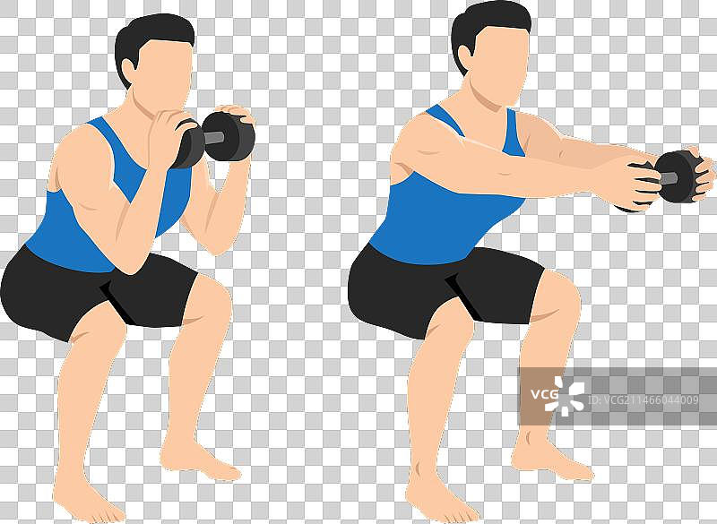 男子进行哑铃卧推深蹲练习图片素材