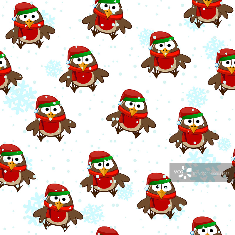 与红腹灰雀和雪的无缝图案图片素材