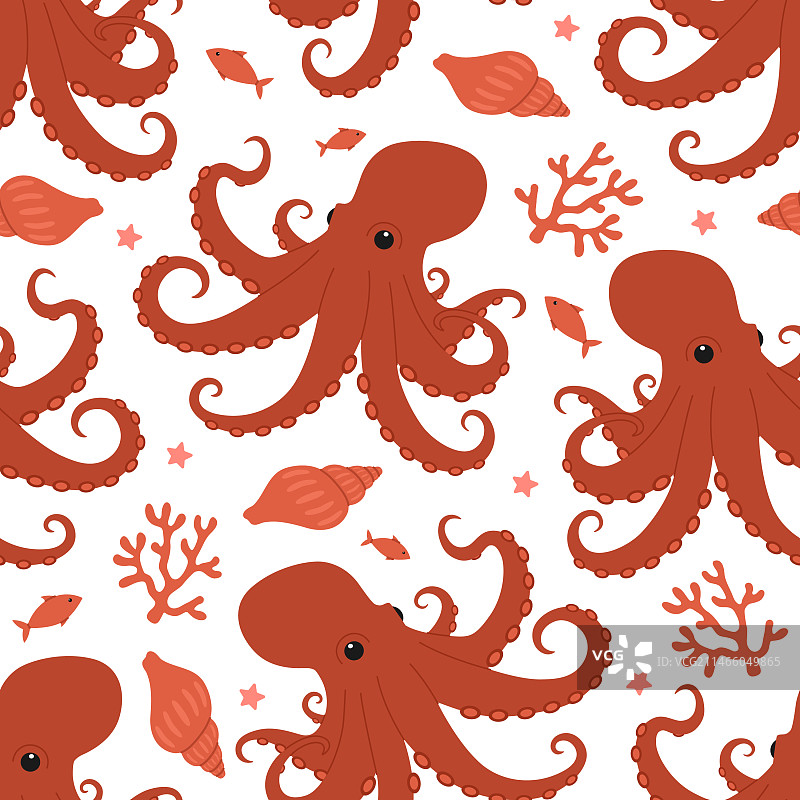 可爱的红色章鱼无缝图案图片素材