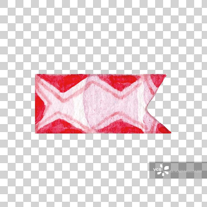 水彩手绘一块红色三角花纹条纹织物的特写镜头图片素材