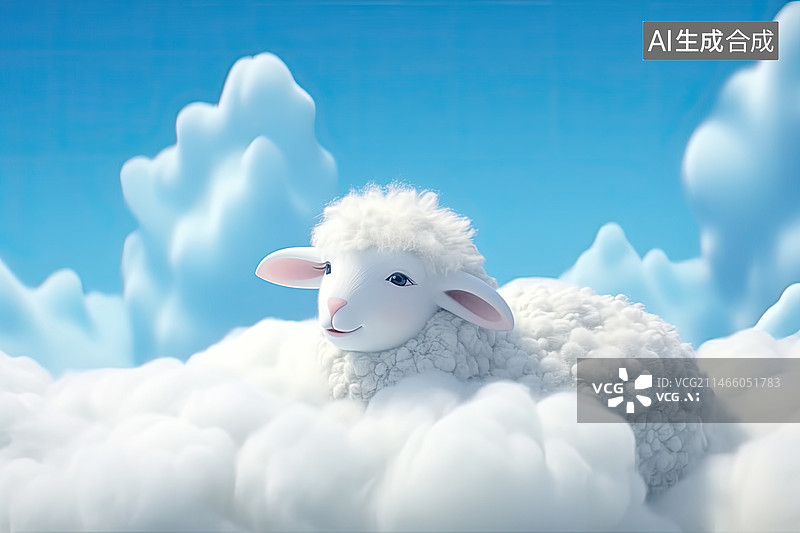 【AI数字艺术】趴在云彩上的小羊羔图片素材