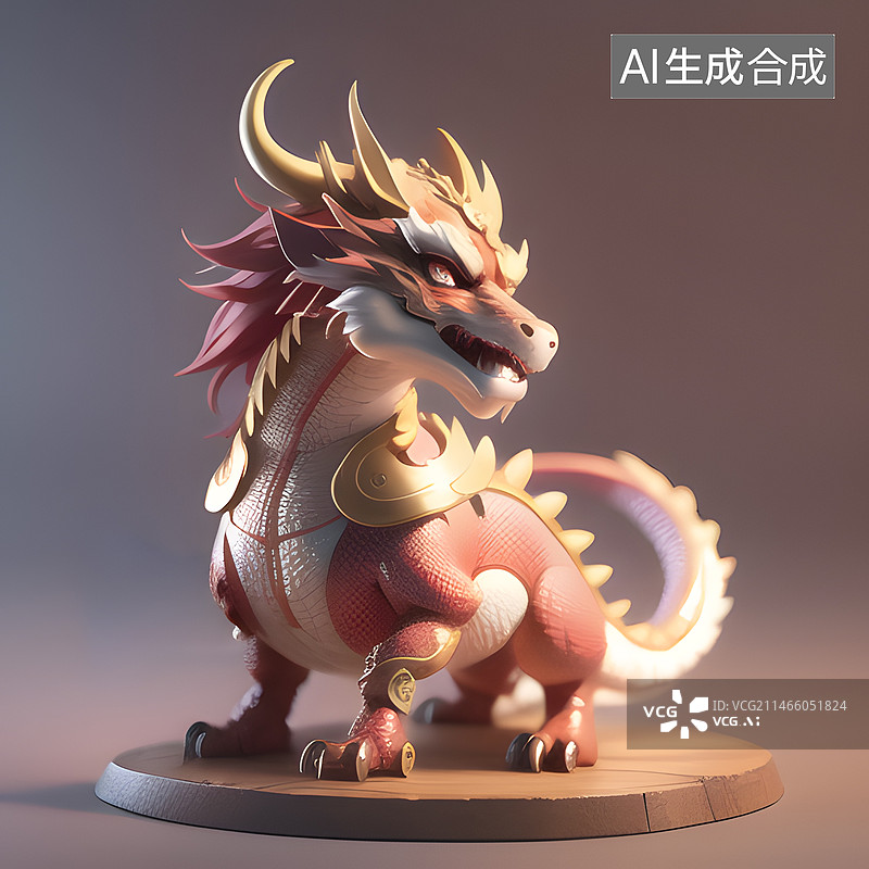 【AI数字艺术】深色背景下的泡泡玛特中国龙的特写镜头图片素材