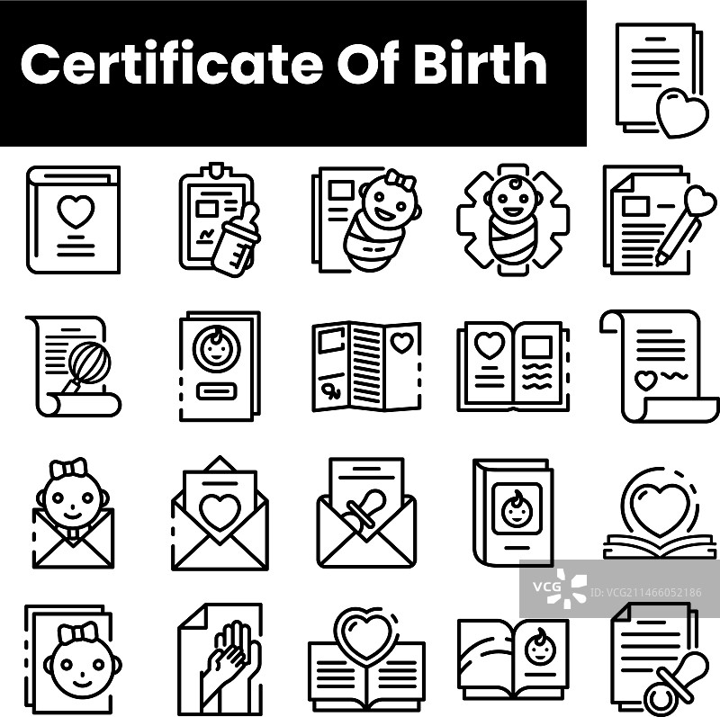 出生证明图标轮廓集图片素材