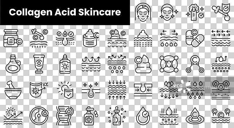 胶原蛋白酸护肤图标轮廓集图片素材