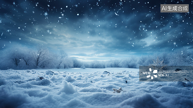 【AI数字艺术】冬天圣诞节雪花蓝色背景图片素材