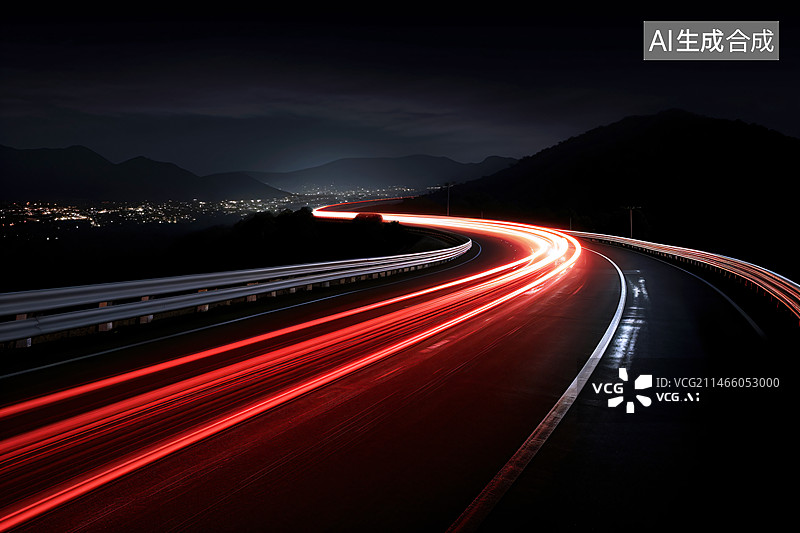 【AI数字艺术】夜幕下的高速公路光线光轨背景图片素材