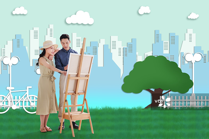 画画的年轻情侣图片素材