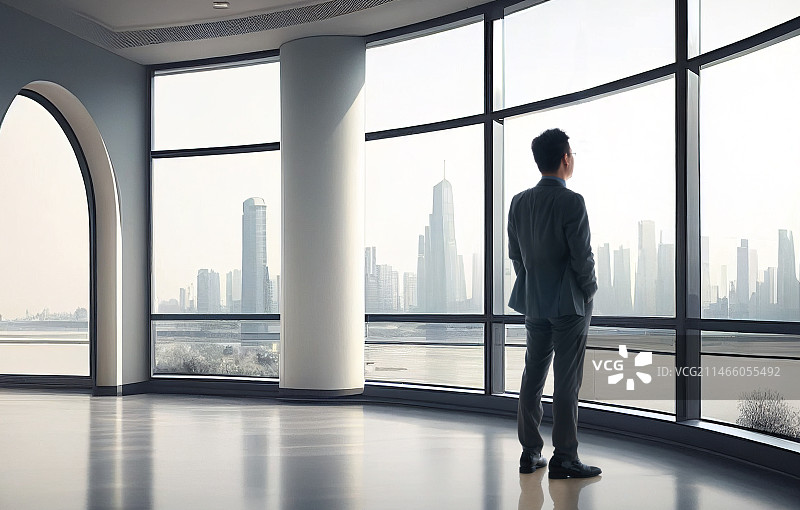 商务男士站在窗前往外看图片素材