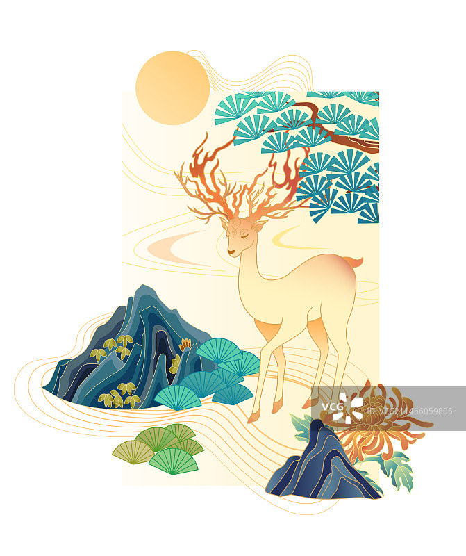 林间鹿插画图案图片素材