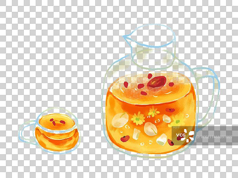 装在玻璃壶里的养生茶，伏茶，花茶。图片素材