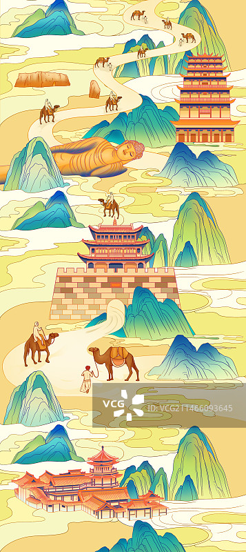敦煌丝绸之路插画图片素材