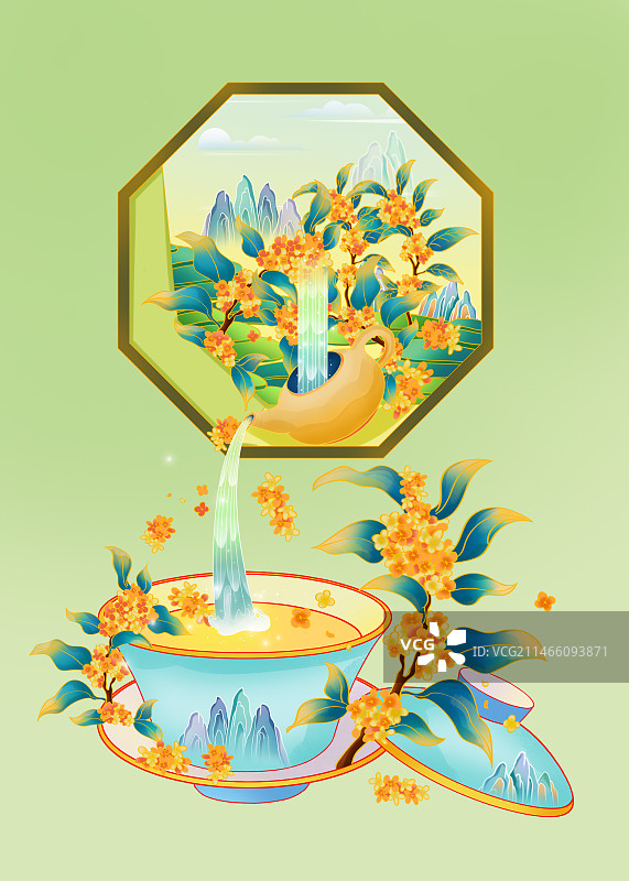 桂花茶插画图片素材