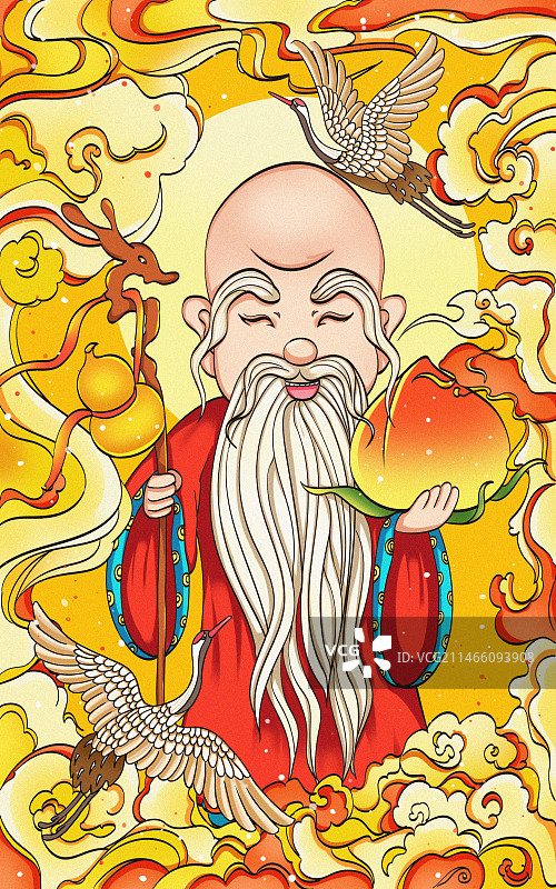 新春国潮寿星插画图片素材