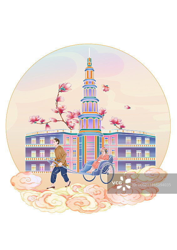 上海大世界插画图片素材