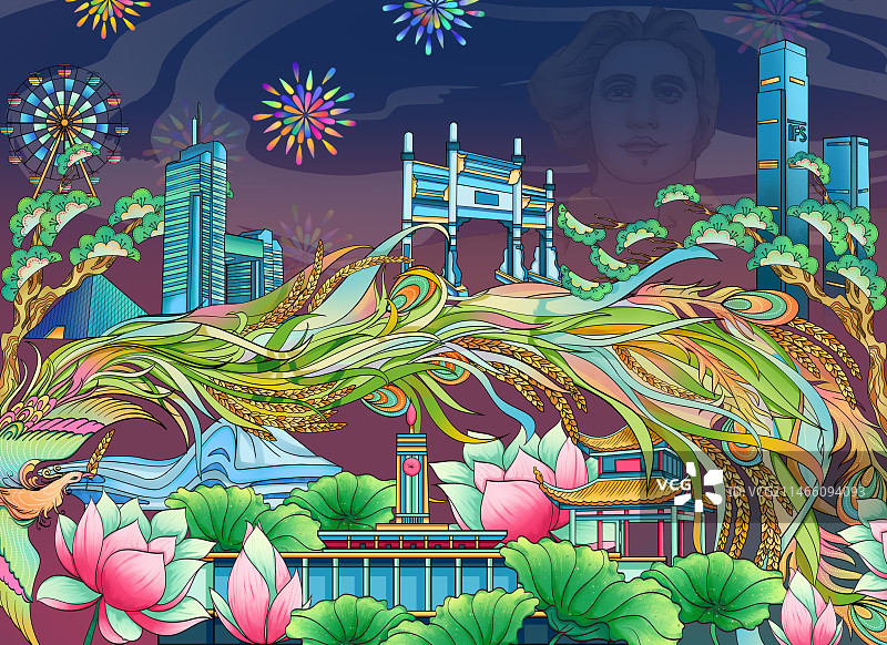 长沙国风插画图片素材