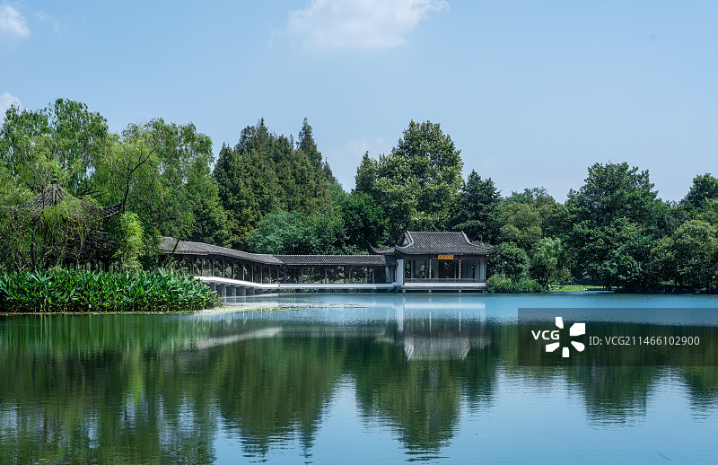 杭州浴鸽湾江南园林长廊图片素材