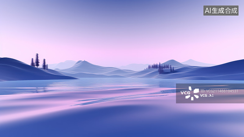 【AI数字艺术】日落时海边群山的景色图片素材