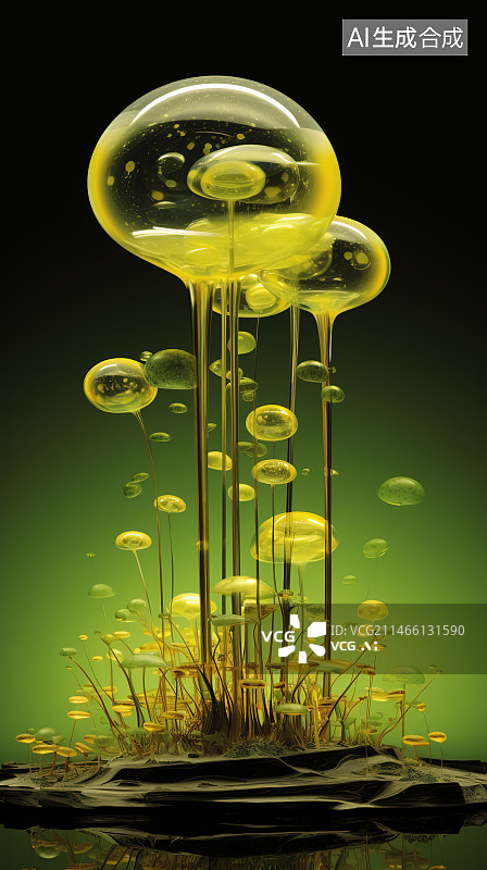 【AI数字艺术】绿色背景下的玻璃特写镜头图片素材