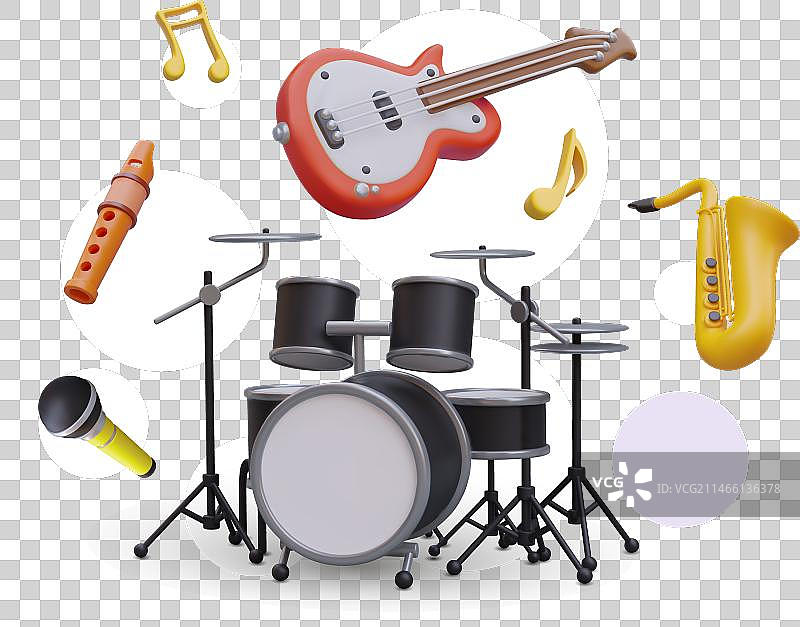 3D乐器吉他鼓架长笛图片素材
