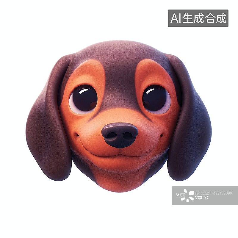 【AI数字艺术】白色背景下3D渲染的可爱风卡通腊肠犬微笑头像图标图片素材